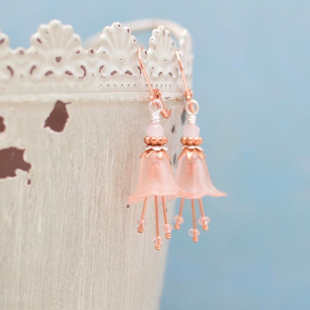 Pink Day Lily Flower Earrings